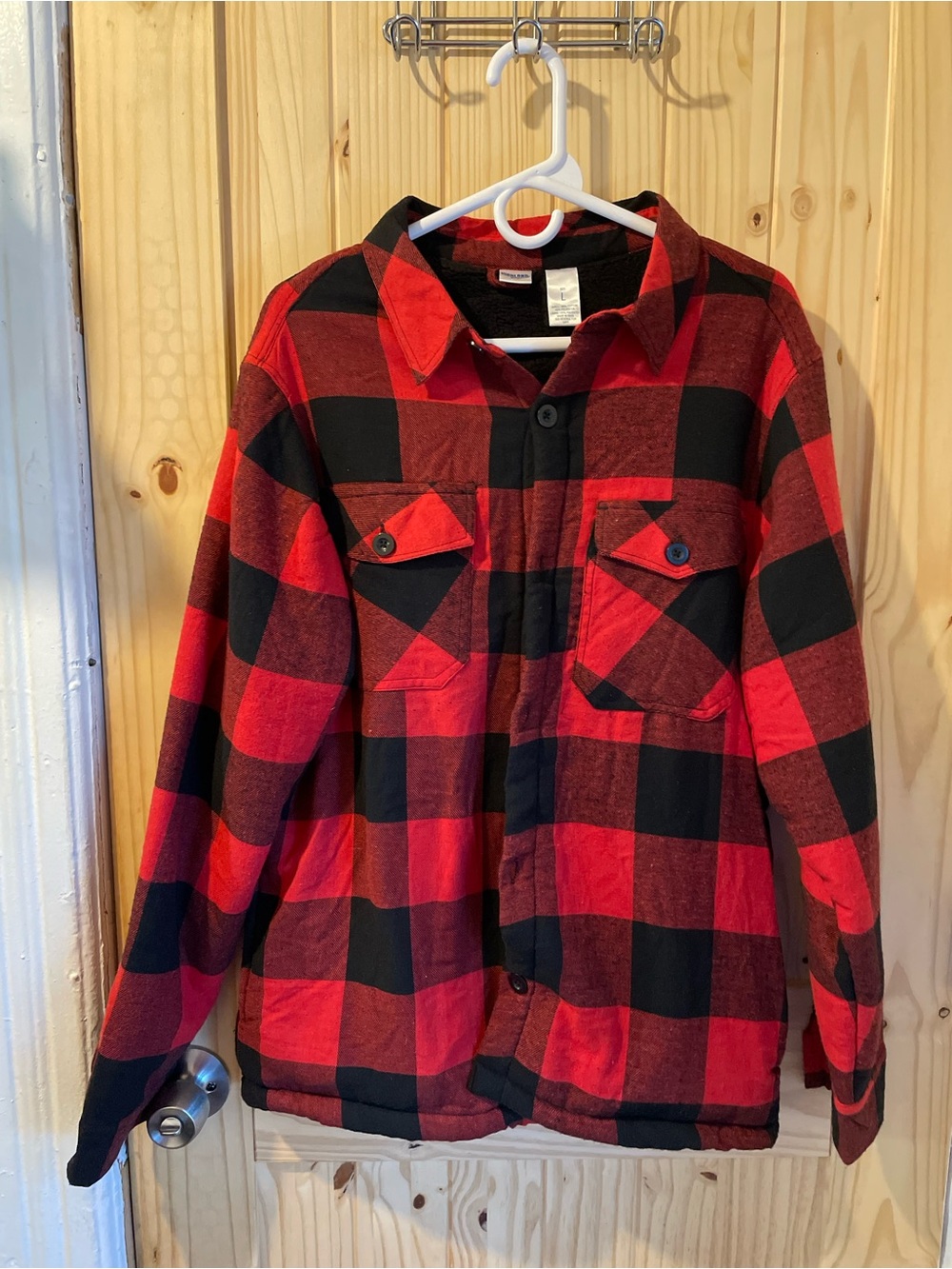 Red and Black Plaid Casual Button-Down Shirt Jacket